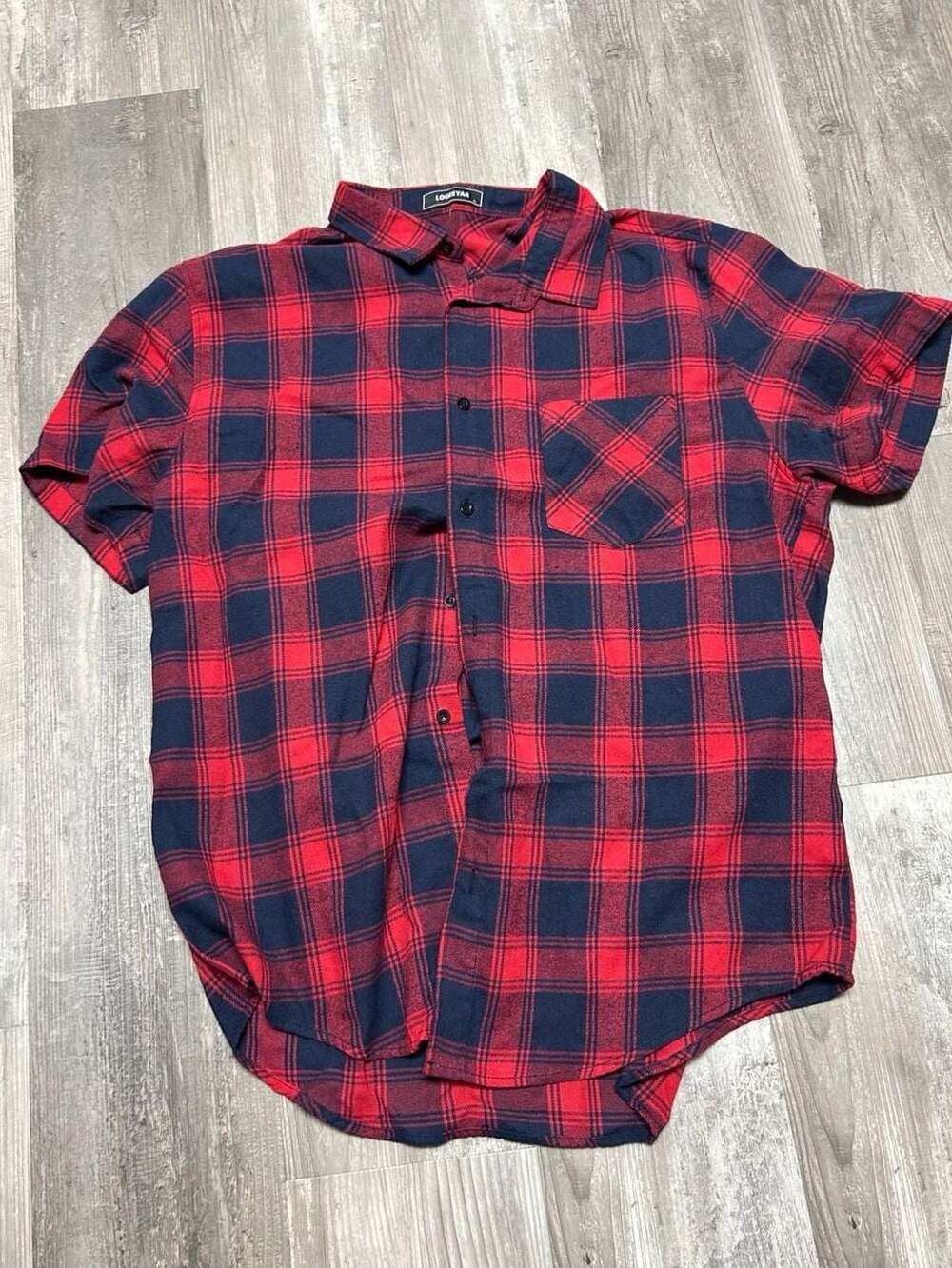 LOGEEYAR Men's Red and Black Plaid Short Sleeve Button Down Shirt XL
